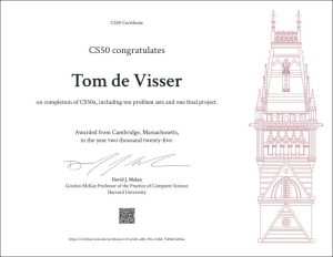 Mijn CS50 certificaat.